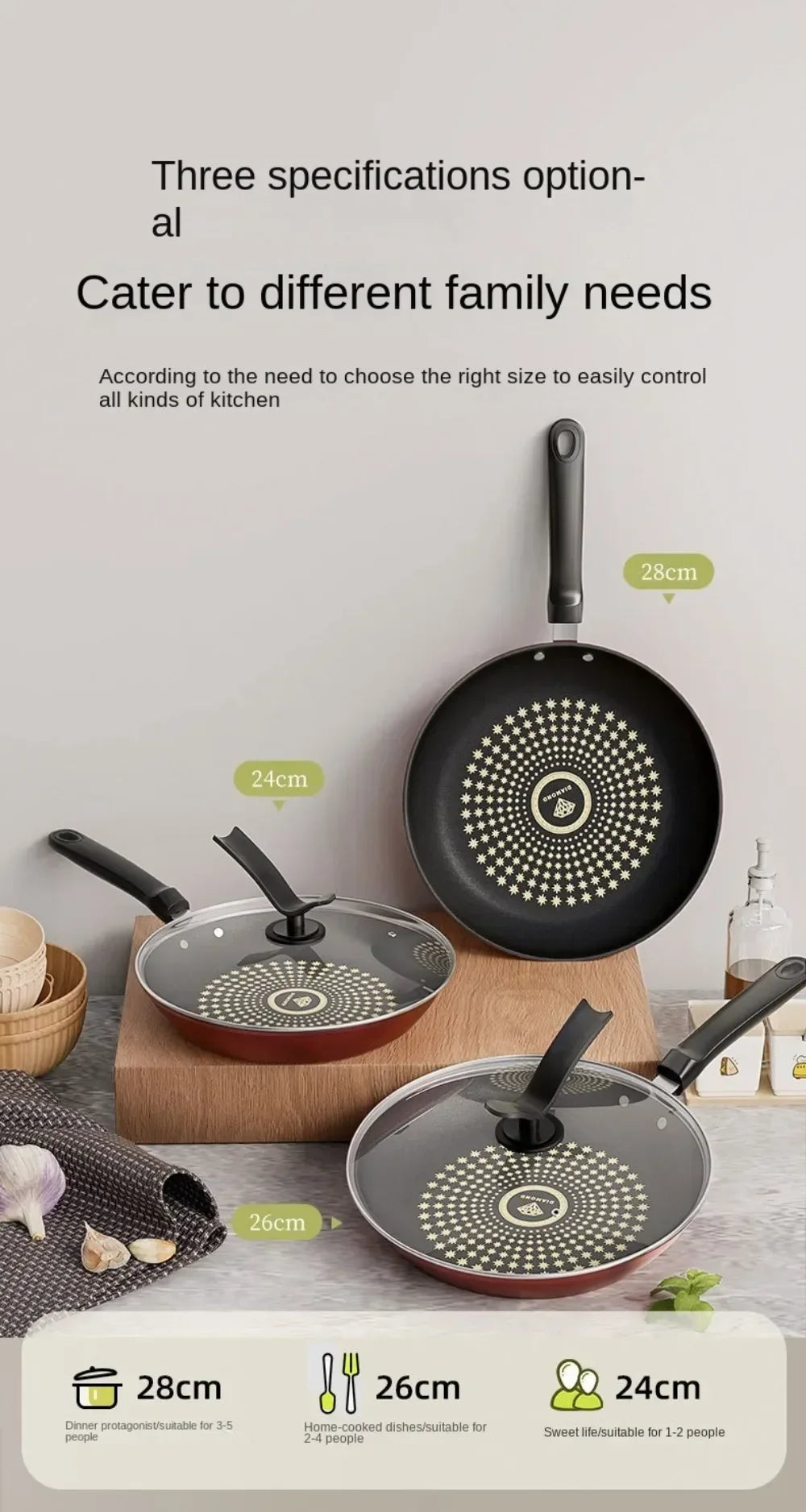 Crystal Diamond Non-Stick Frying Pan with Lid – Multi-Functional Iron Cookware for Gas & Induction