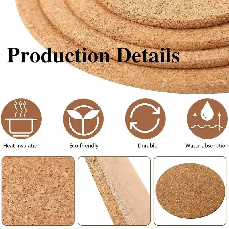 30/1PCS Non-Slip Cork Coasters — Natural Round Wooden Cup Mats, Heat Insulation Pads for Tea, Coffee & Drinks Holder Table Decor