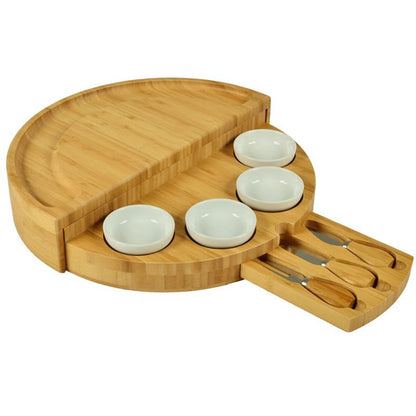Cheese Board Set with Slide-Out Drawer – Cutlery Cutter, Slicer, Fork, Scoops & Kitchen Storage Tools