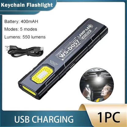 Mini COB LED Keychain Flashlight - USB C Rechargeable Waterproof Pocket Work Light for Camping, Walking & Outdoor Use