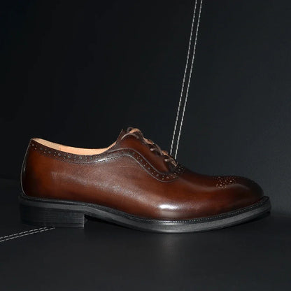 Men’s Handmade Genuine Leather Oxford Shoes - Classic Brogue Lace-Up Wedding, Business & Formal Dress Shoes