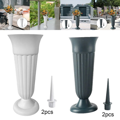 2 Pack Cemetery Vases with Spikes – Artificial Flower Grave Decorations for Memorials