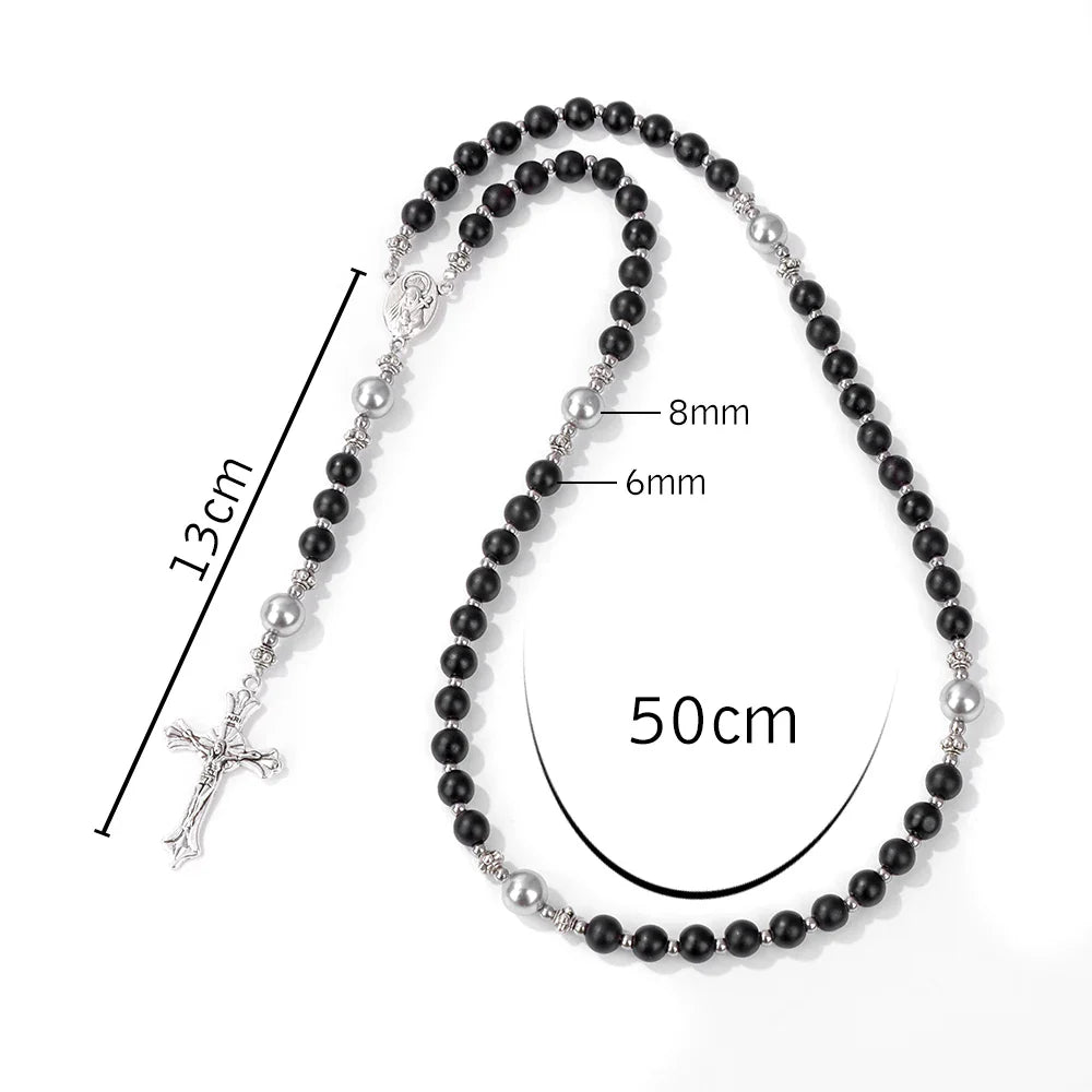 6mm Tiger Eye Rosary Beads Necklace – Catholic Jesus & Virgin Mary Pendant Long Knotted Chain Religious Jewelry for Men & Women