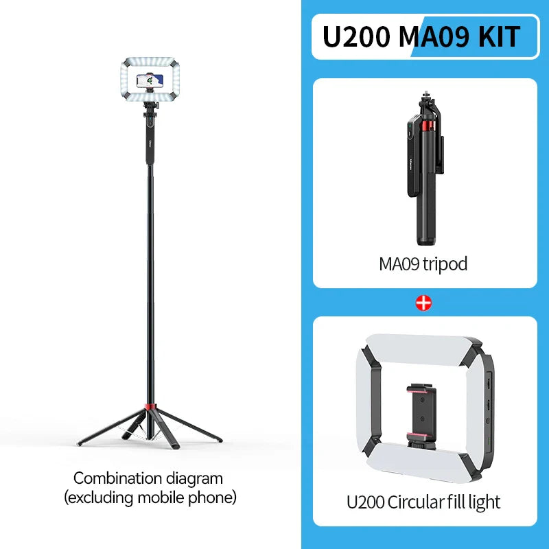Ulanzi MA09 1.8m Selfie Stick Tripod – Remote Control Tripod for iPhone 16-13 Pro Max & Android with Panoramic Ball Head Holder