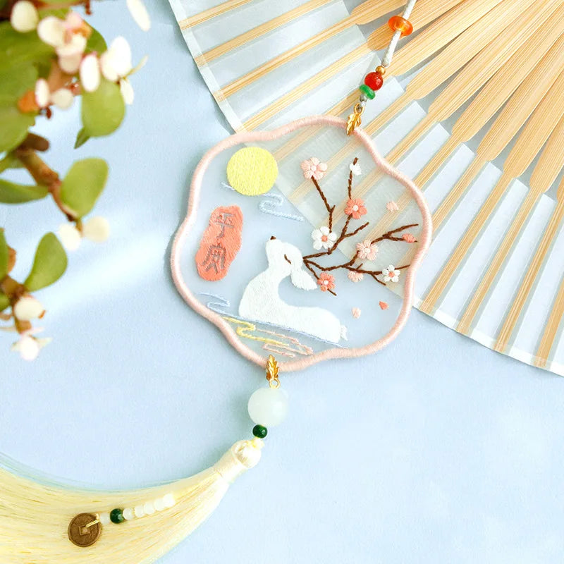 Handmade Embroidered Amulet DIY Kit – Easy Needlework Sewing & Car Pendant Needlepoint for Beginners