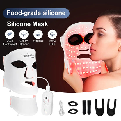 Silicone LED Mask with Neck – 7-Color Photon Red Light & Infrared Therapy, Flexible Wireless Facial Skin Repair Mask
