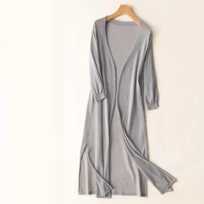 2024 Korean Women's Casual Long Sun Protection Cardigan – Soft, Comfortable, Loose Fit, Solid Color, Free Size Thin Sweater