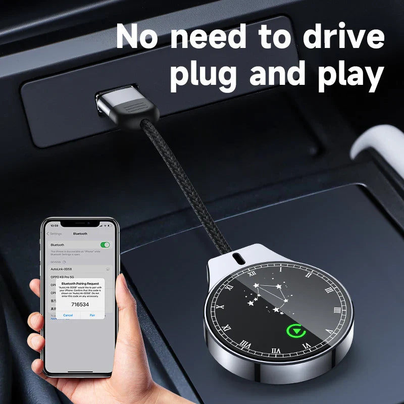 2-in-1 CarPlay & Android Auto Wireless Adapter – Mini 5G/WiFi Connector for iPhone & Android
