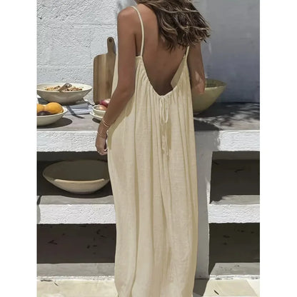 Women’s Strapless Backless Maxi Dress - Loose Comfortable Casual Home Sleepwear Long Dress