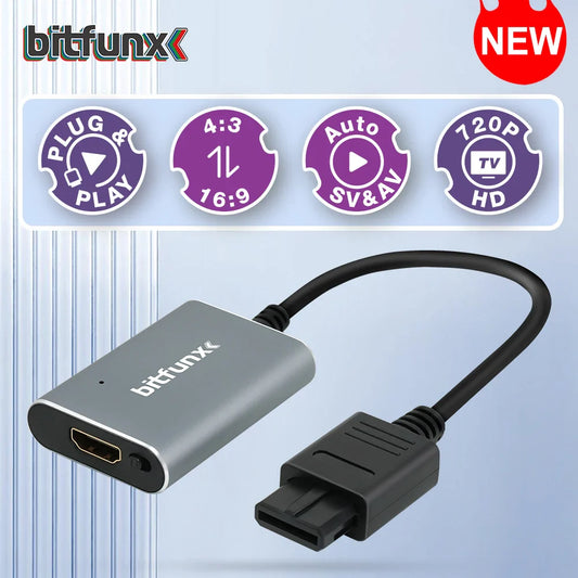 Bitfunx 720P HDMI Adapter – S-Video & AV to HDTV Converter for N64, SNES, SFC, NGC, NTSC & PAL Consoles
