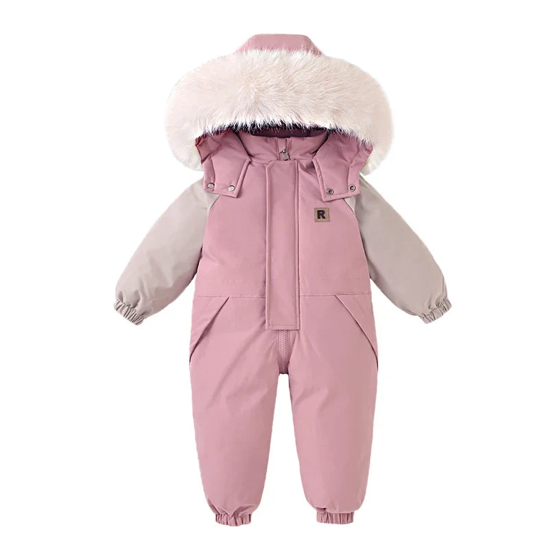Winter Baby Ski Suit - Warm Waterproof Velvet Jumpsuit for Boys & Girls, 1–5 Years