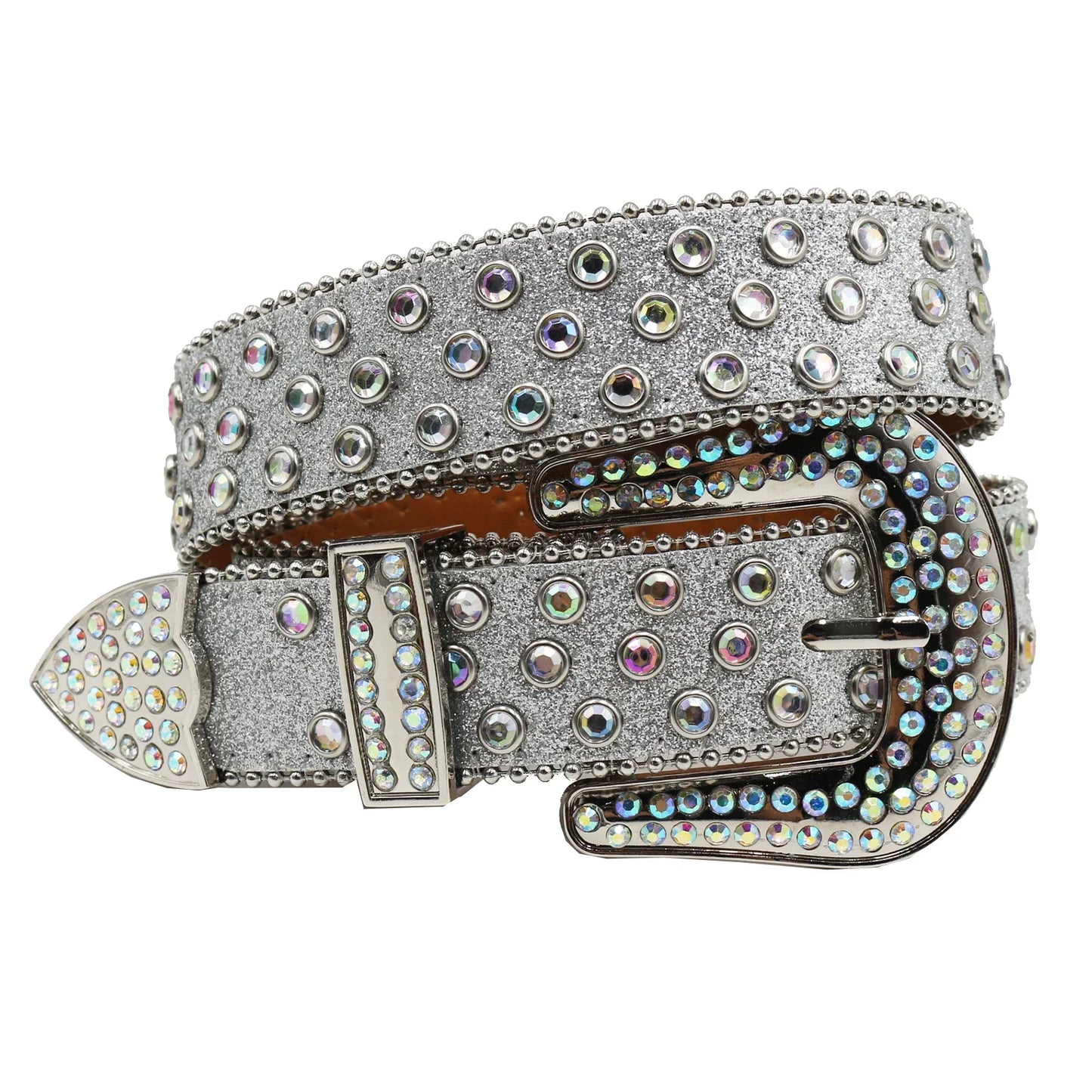 Women’s Rhinestone Skull Leather Belt – Luxury Designer Studded Strap for Jeans, White & Black