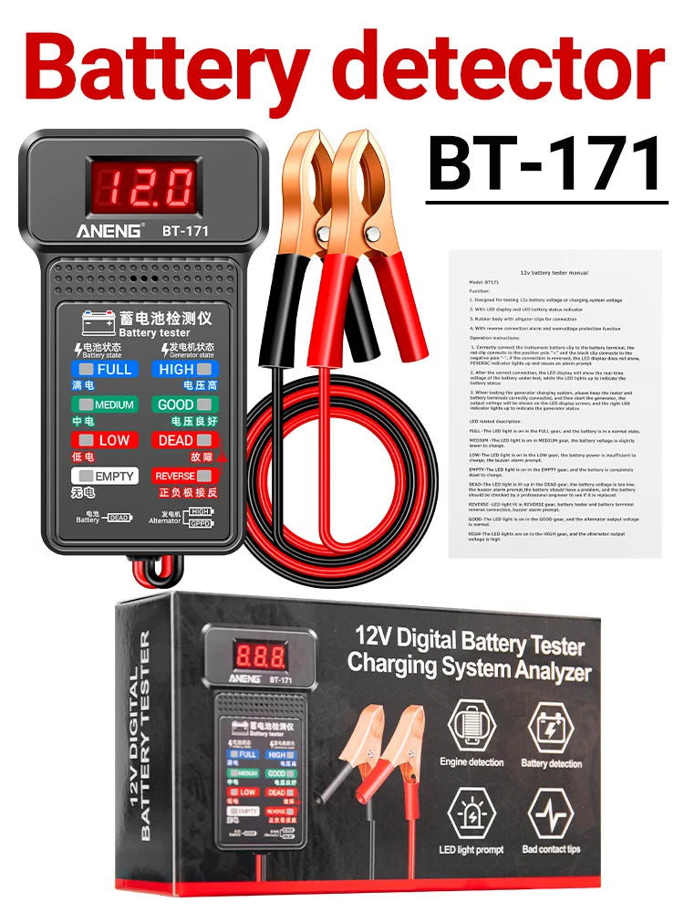 ANENG BT-171 Multifunctional Battery Tester — 12V Auto Repair Diagnostic Tool with LED Display for Electricians