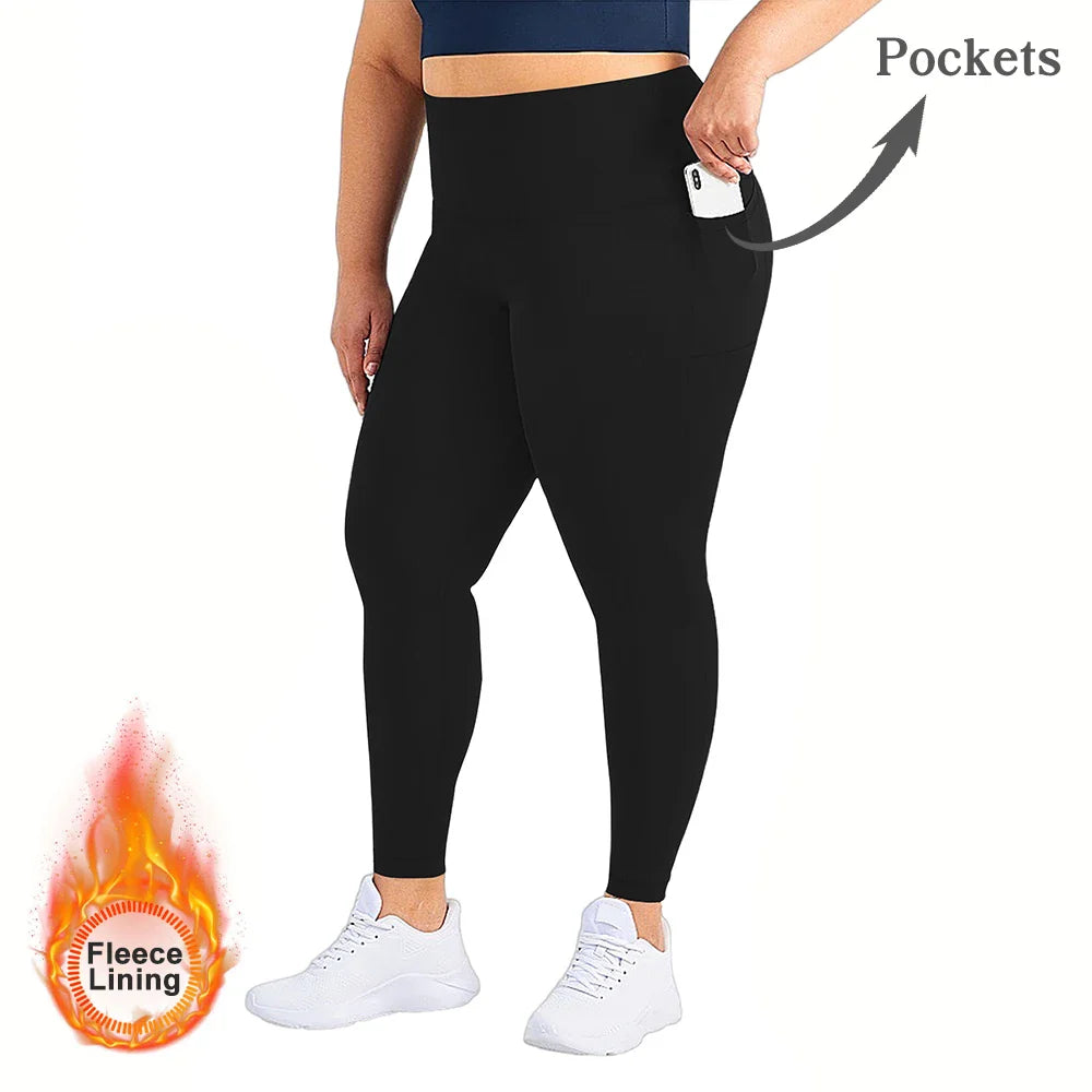 Women’s Winter Plus Velvet Leggings, Seamless Push Up, Plus Size High Waist Fleece Warm Fitness Yoga Pants, Slim Legging Sportswear