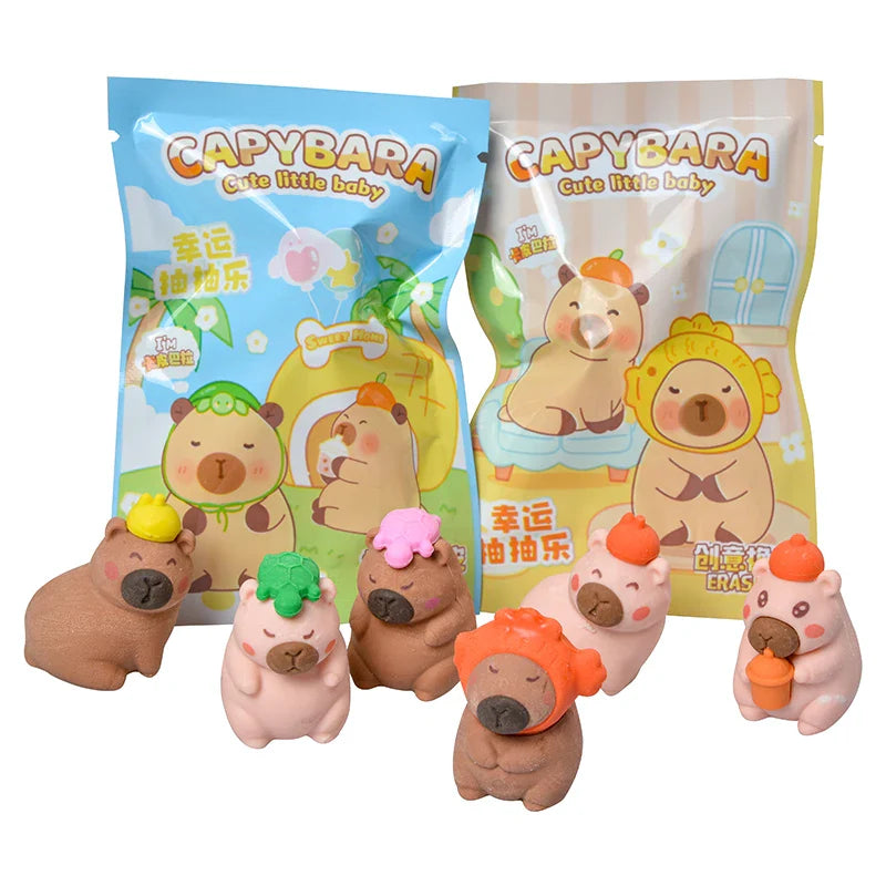 Original Capybara Blind Bag 32pcs — Cute Little Baby Character Rubber Figures, Learning Stationery Toy for Kids & Gifts