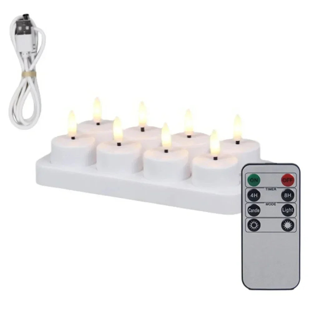 4/6/8/12PCS LED Flameless Candle Set with Remote Control – Rechargeable Warm Yellow Electronic Tea Lights for Christmas & Home Decoration