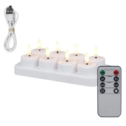 4/6/8/12PCS LED Flameless Candle Set with Remote Control – Rechargeable Warm Yellow Electronic Tea Lights for Christmas & Home Decoration