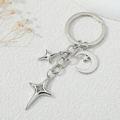 Y2K Star & Moon Metal Keychain – Handmade Friendship Key Ring for Women & Men Handbag Decoration