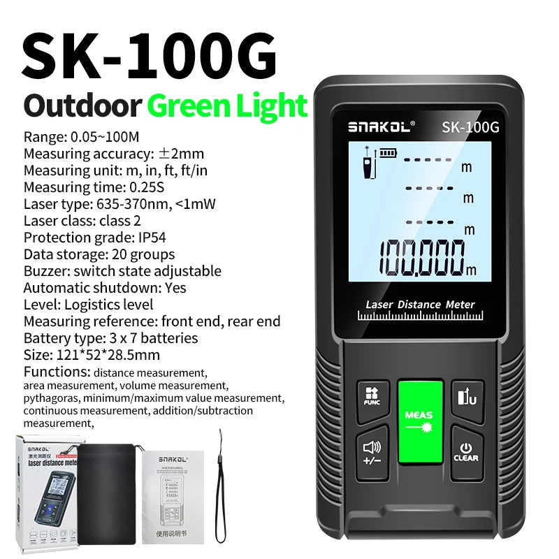 Snakol 120M Green Laser Tape Measure — High Accuracy Digital Distance Meter & Electronic Ruler