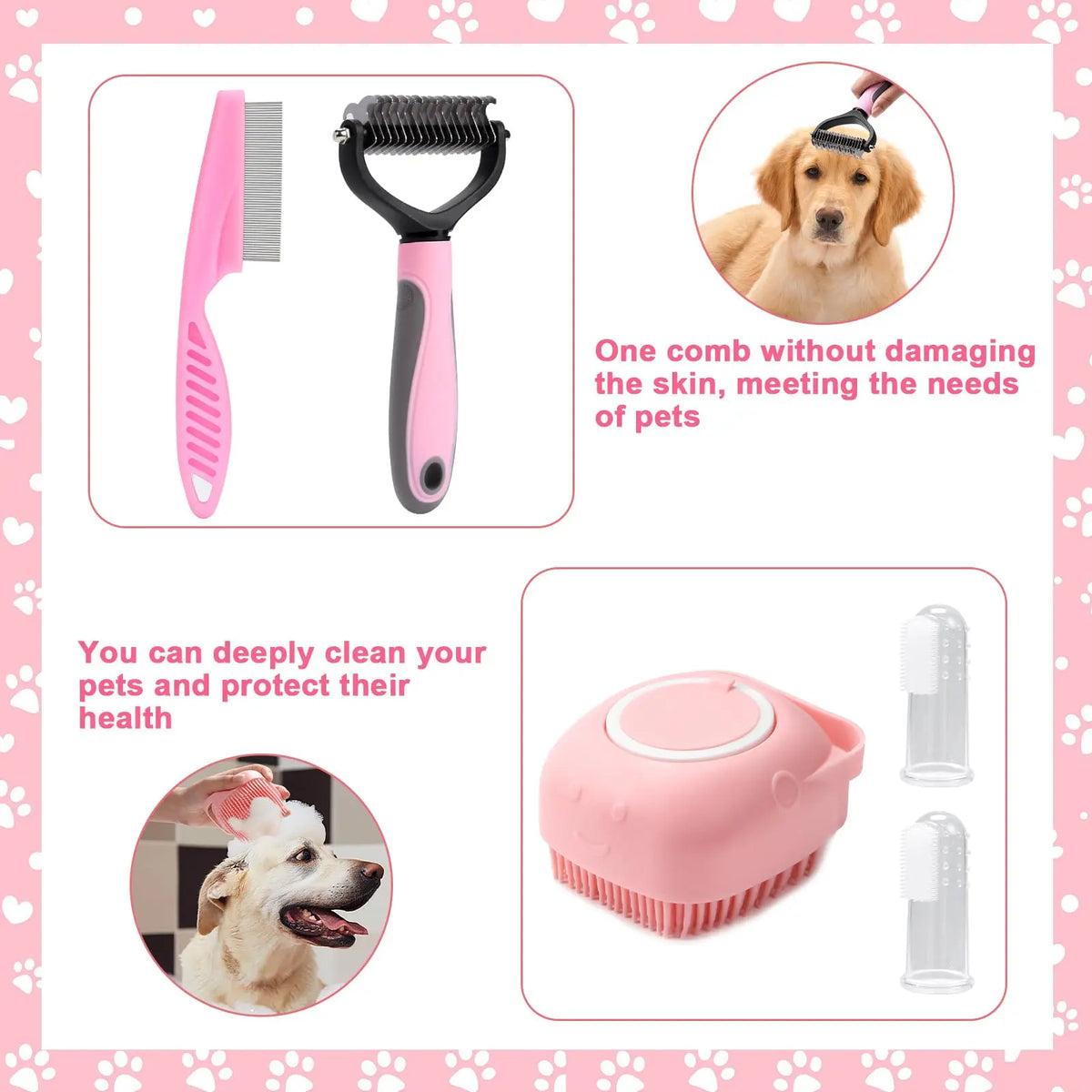 8-Piece Dog Grooming Set: Self-Cleaning Brush, Nail Clippers, Flea Comb, Shampoo Bath Brush, Pet Care Essentials