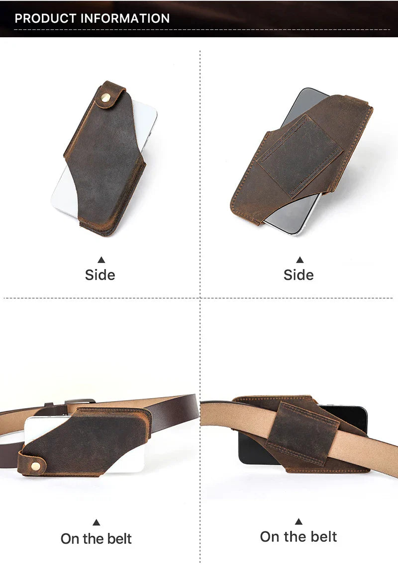 Men’s Leather Waist Bag – Phone Holster Pouch Wallet for 6.7" Smartphones