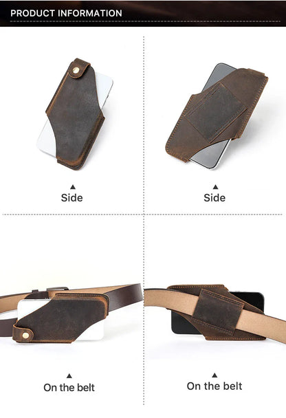 Men’s Leather Waist Bag – Phone Holster Pouch Wallet for 6.7" Smartphones