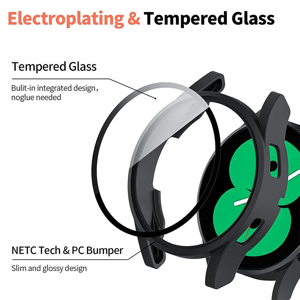 Tempered Glass & PC Bumper Case for Samsung Galaxy Watch 4/5/6/7/8 – Full Coverage Protective Cover (40mm & 44mm)