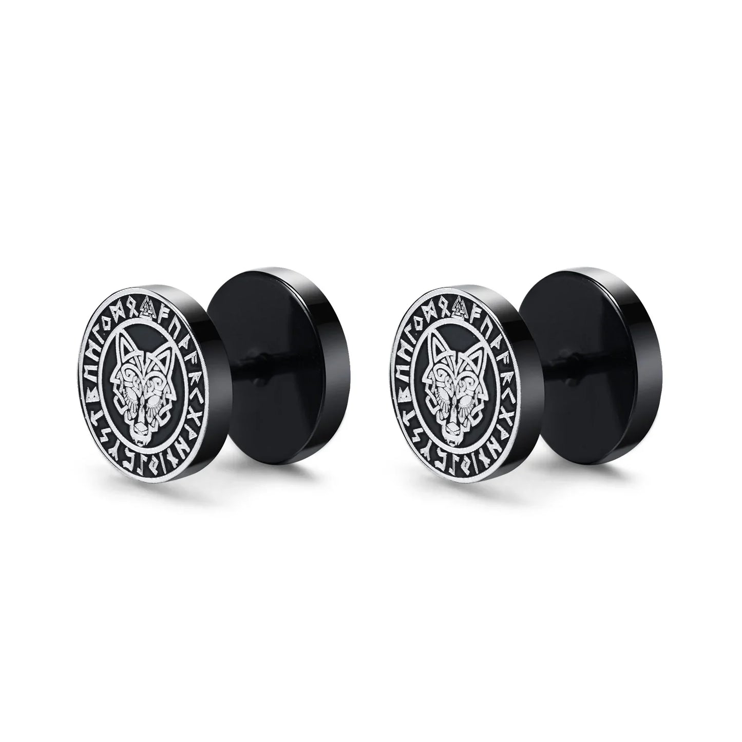 Vnox Men's Viking Black Stud Earrings - Vegvisir & Norse Valknut, Cool Punk Stainless Steel Set