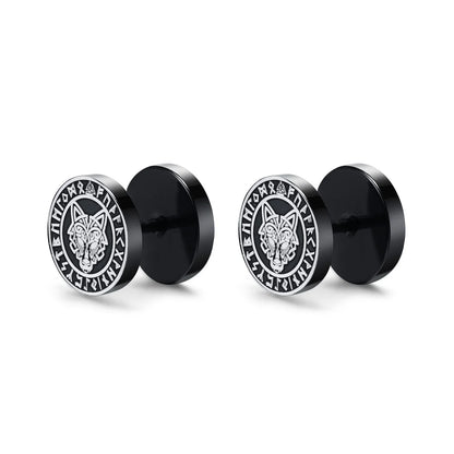 Vnox Men's Viking Black Stud Earrings - Vegvisir & Norse Valknut, Cool Punk Stainless Steel Set