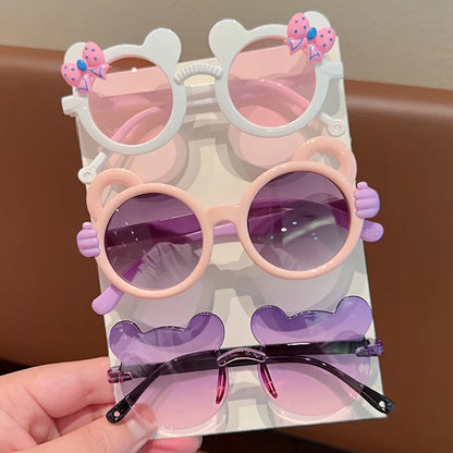 Kids' Bear Bowknot Glasses - Cute Fashion Eyewear for Boys & Girls, 2/3-Piece Set