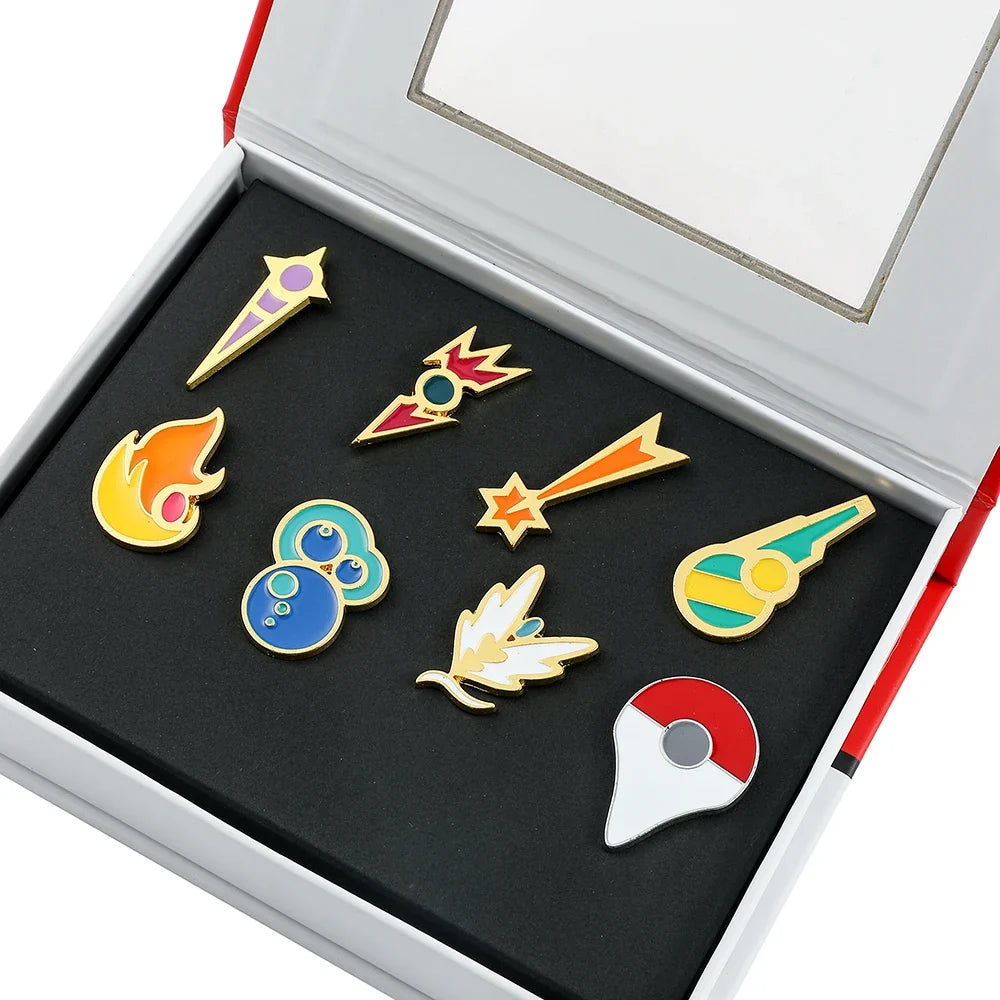 Pokemon Gym Badge Pin Set - Kanto to Kalos League Region Collectible Brooch Box
