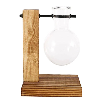 Glass Bulb Planter Vase - Wooden Stand Hydroponic Desktop Decor