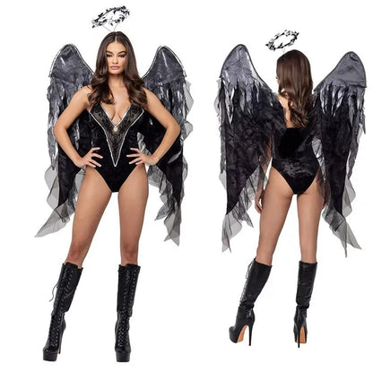 Adult Dark Angel Vampire Costume - Evil Plague Crow Halloween Cosplay Outfit