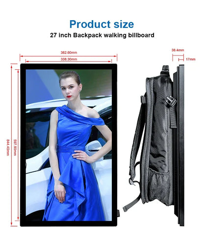 27-Inch Portable Backpack LCD Billboard – High Brightness Outdoor Advertising Display Screen with Large Storage Media Player