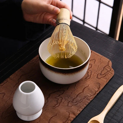 4/6Pcs Bamboo Matcha Tea Whisk Set – Scoop, Brush, Strainer & Bowl for Japanese Tea Ceremony