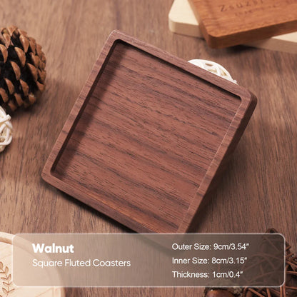Solid Walnut & Beech Wood Coaster — Durable Heat-Resistant Round & Square Cup Mat, 8.8cm Tea & Coffee Placemat
