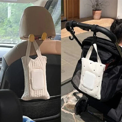 Baby Car Mounted Tissue Box Holder - Cute Portable Stroller Tissue & Diaper Bag Organizer for Car, Cart & Travel Accessories