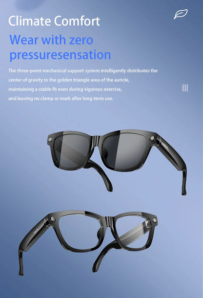 Blackview BV100 Smart Glasses — HD Camera, Bluetooth 5.4, 220mAh Battery, Stereo Bass Speakers, Noise-Cancelling Mic, Wear Detection