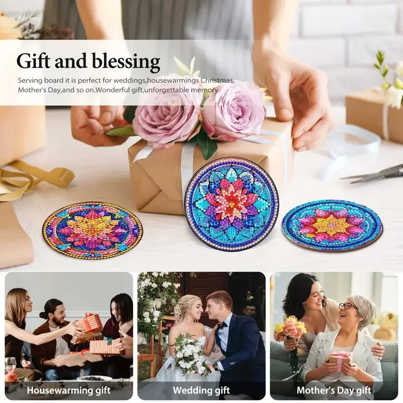 8-Piece DIY Diamond Painted Coasters Set – Mandala Pattern with Complimentary Cup Holder