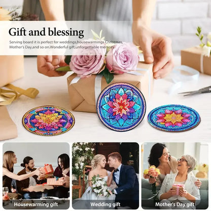8-Piece DIY Diamond Painted Coasters Set – Mandala Pattern with Complimentary Cup Holder