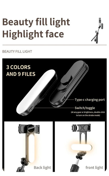 FANGTUOSI 2025 L15 Wireless Selfie Stick Tripod – Foldable Monopod with LED Light for Smartphones, TikTok & Live Shooting