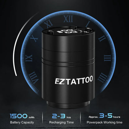 EZ Caster Wireless Rotary Tattoo Machine Pen – Battery Powered with 1500mAh Portable Power Pack and LED Display