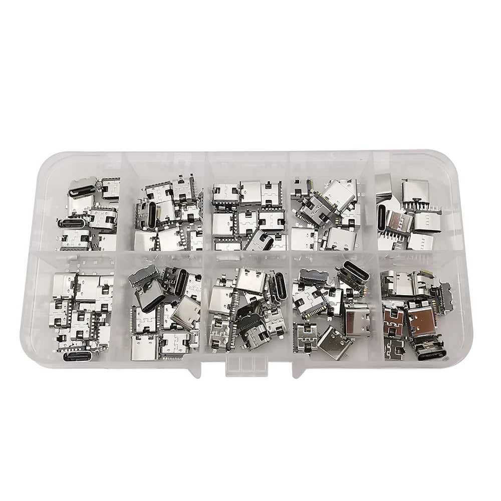 100Pcs Type-C USB Female Charging Socket Connector – 6Pin & 16Pin PCB Soldering DIY Repair Adapter