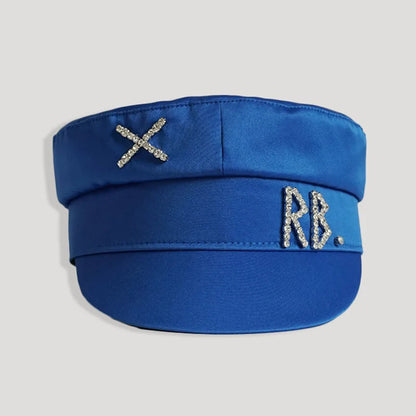 Designer Women’s Winter Newsboy Cap – Diamond Letter Baker Boy Hat with Visor, Stylish Warm Fashion Hat