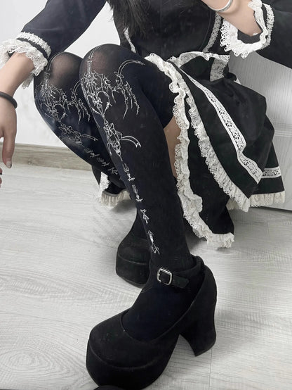 Goth Cross Y2K Over Knee Long Socks for Women - Sexy Nylon Calf Socks and Thigh High Stockings - JK Lolita Cosplay Tights