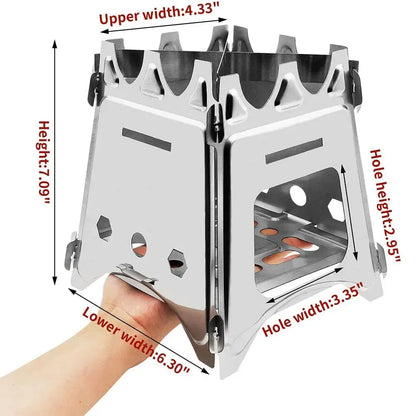 Portable Stainless Steel Wood Stove: Lightweight Folding Firewood Stove for Camping, Hiking, BBQ, Picnic - Outdoor Travel Essential