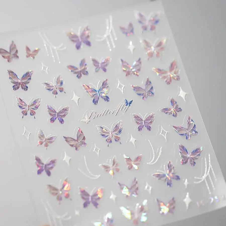 5D Glitter Butterfly Nail Sticker – Kawaii Aurora Nail Art Decal for DIY Manicure & Nail Decorations