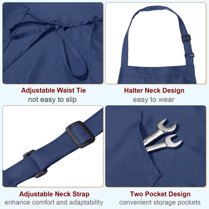 Adjustable Waterproof Kitchen Apron with 2 Pockets – 82x68cm Chef Bib for Men & Women, Navy Blue