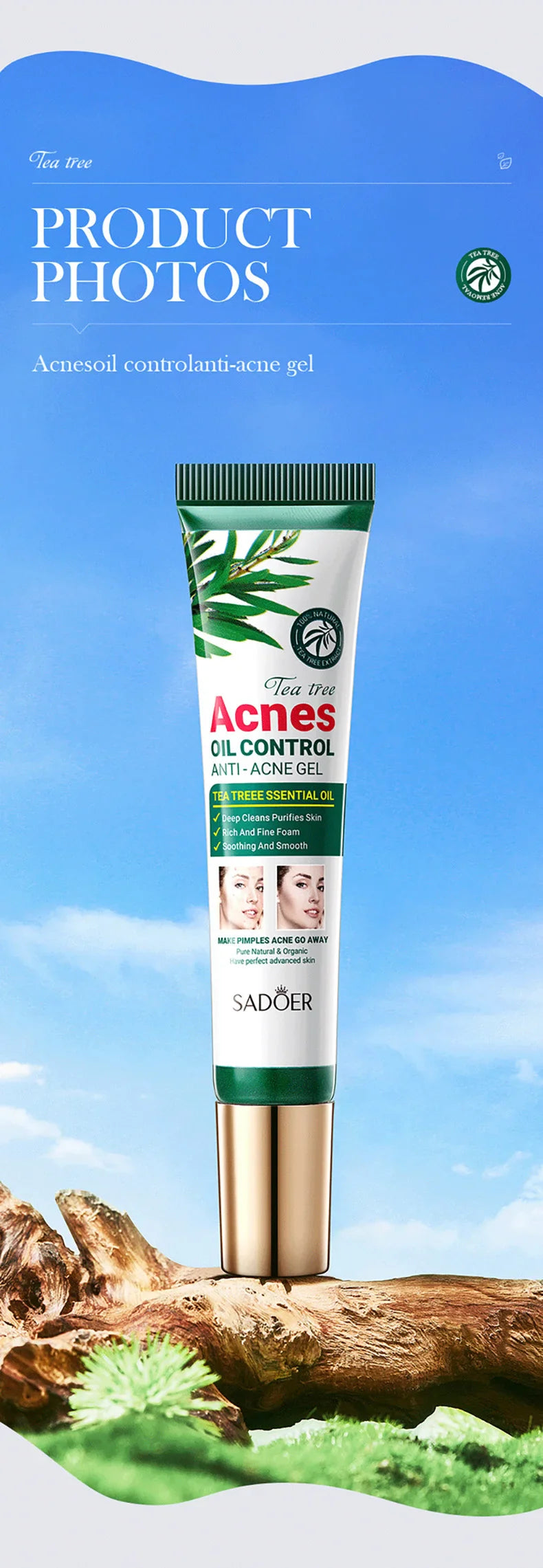 SADOER Tea Tree Acne Cream – Oil Control, Hydrating & Moisturizing Facial Skincare Gel