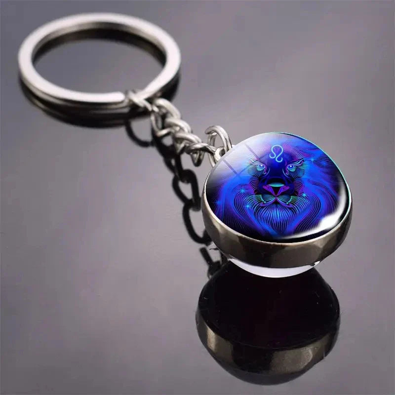 S12 Constellation Keychain – Luminous Double-Sided Zodiac Glass Ball Pendant for Men & Women